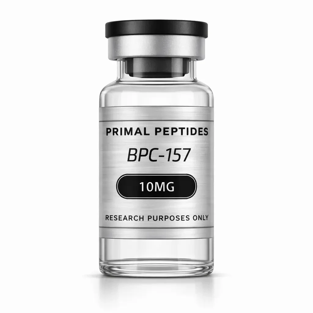 BPC-157 vial · in-vitro research reference material